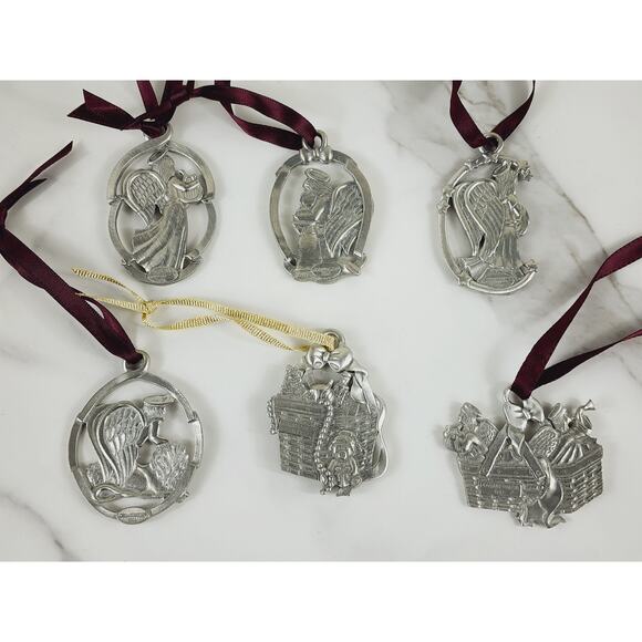 Longaberger Christmas Tree Ornament Pewter 2" Joy Love Hope Peace 90's x6 Vtg - Picture 8 of 16